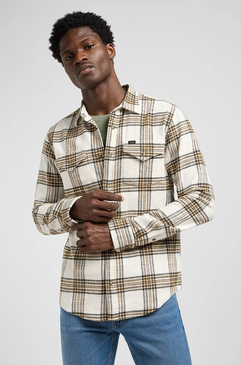 CAMISA LEE CLEAN WESTERN SHIRT ECRU OCHRE PLAID