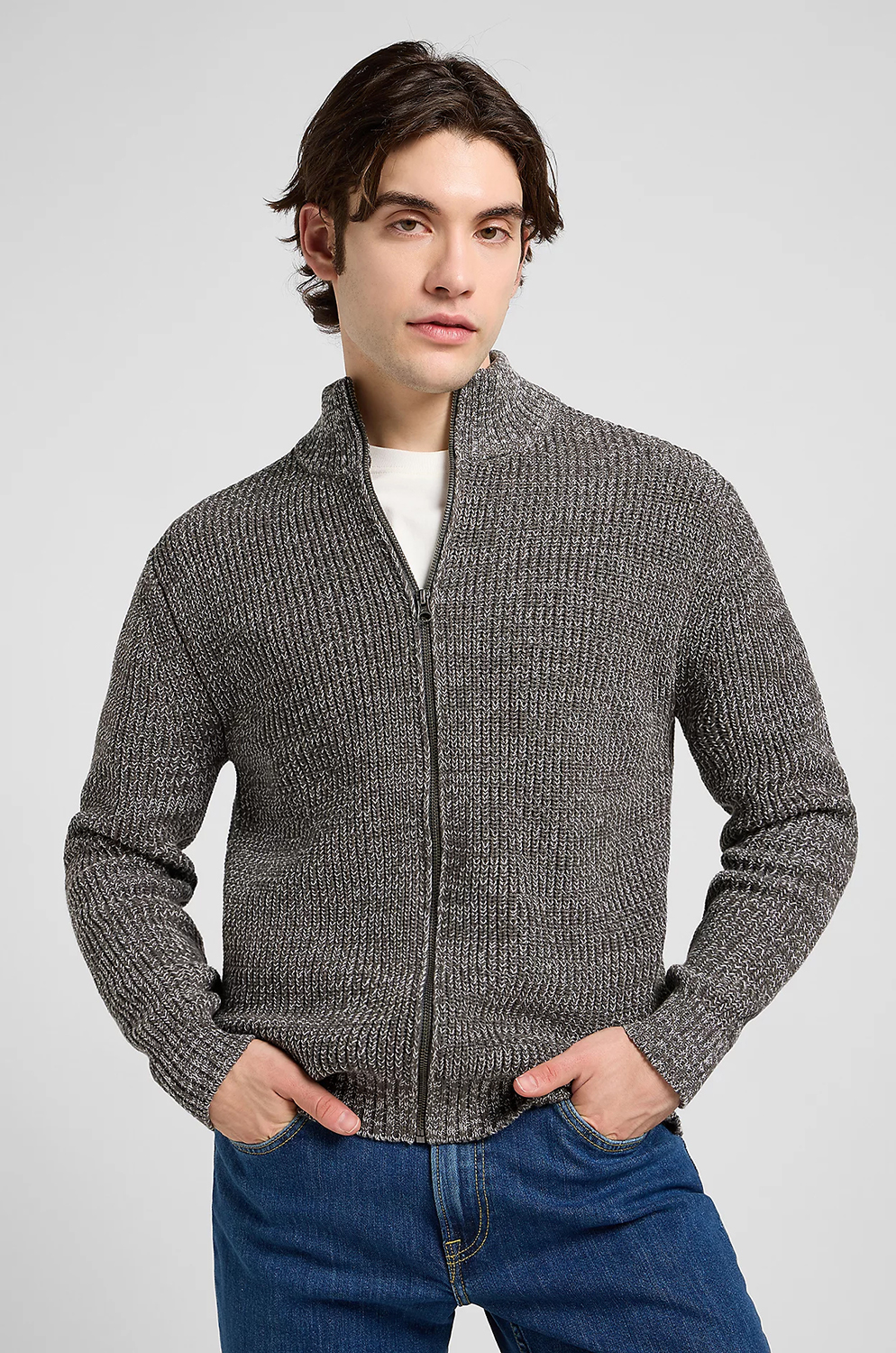 CHAQUETA LEE CARDIGAN ZIP SMOKE GRAY